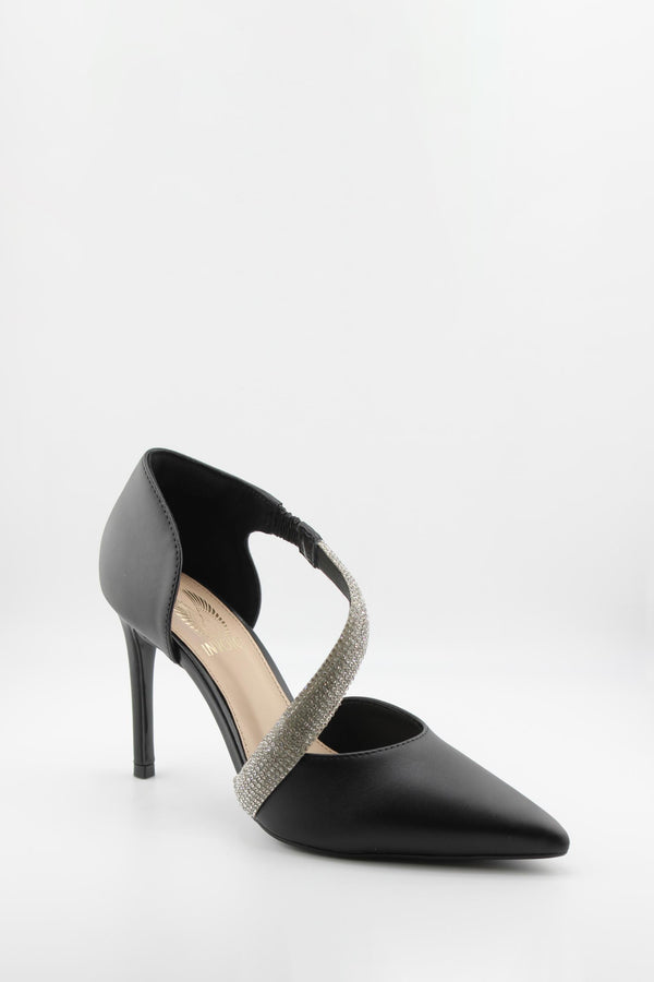 Invoice Pointed Toe Heels with Rhinestone Straps